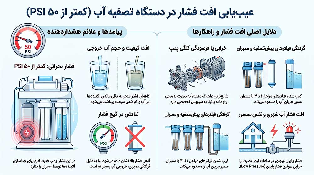 دلایل پایین بودن فشار سنج دستگاه تصفیه آب (کمتر از ۵۰ PSI)