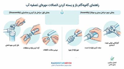 آموزش باز و بسته کردن اتصالات مهرهای دستگاه تصفیه آب
