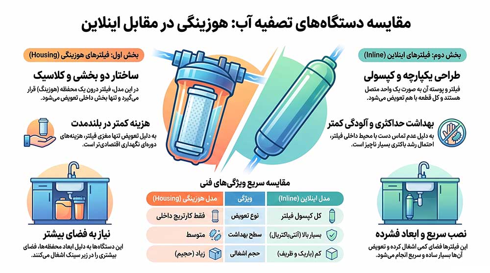 تفاوت دستگاه تصفیه آب هوزینگی و اینلاین