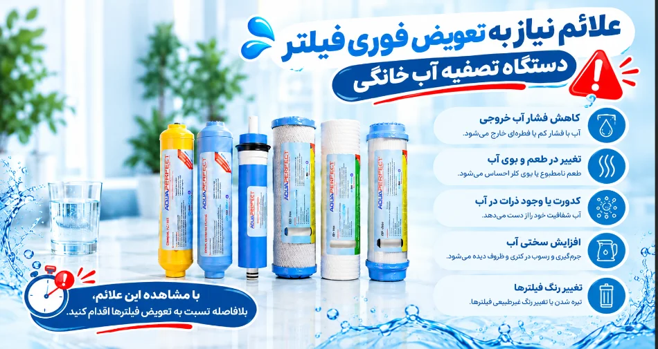 علائم نیاز به تعویض فوری فیلتر دستگاه تصفیه آب خانگی